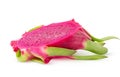 Isolated dragonfruit. Half of red pitahaya fruit isolated on white background with clipping path.