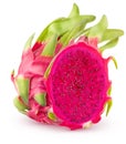 Isolated dragonfruit. Whole red pitahaya fruit and half isolated on white background with clipping path.