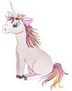 Isolated dreaming pink unicorn on a white background. watercolor illustration for prints, posters