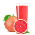 Isolated drink. Glass of juice and cut pink grapefruit isolated on white background Royalty Free Stock Photo