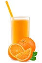 Isolated drink. Slices of orange fruit and glass of juice isolated on white with clipping path