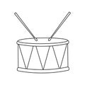 Isolated drum and drumsticks