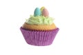 Isolated easter cupcake with green frosting and mini eggs Royalty Free Stock Photo