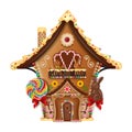 Isolated easter gingerbread house with cookies and candies