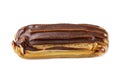 Isolated eclair with custard and chocolate icing on a white background Royalty Free Stock Photo