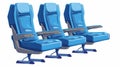 Isolated economy class plane seats, empty chairs on folding tables, aircraft salon seats. Comfy armchairs for journey