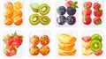 Isolated edible cooked vegetables and fruit glass pack for picnic cartoon clipart set. Prepared leftovers with salad Royalty Free Stock Photo