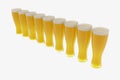 Isolated eight glasses of beer. Royalty Free Stock Photo