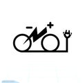 Isolated electric city bike symbol icon. Trekking e-bike line silhouette with electricity flash lighting thunderbolt sign. Designa Royalty Free Stock Photo