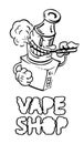 Isolated emblem vape shop.E-cigarette lets steam. Vintage cartoon style. Vector illustration. Royalty Free Stock Photo