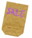 Isolated empty paper bag, sale concept, with handwritten caption