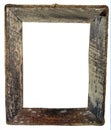 Isolated empty vintage rough hewn wooden picture frame with rope border