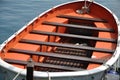 Isolated empty wooden boat closeup for rowing Royalty Free Stock Photo