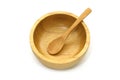 Isolated empty wooden bowl and spoon on white background with clipping path Royalty Free Stock Photo