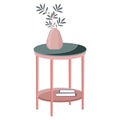 Isolated end table with vase. Vector illustration