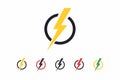 Isolated energy icon. Lightning icon in a circle in different colors