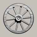 Isolated engraved vintage drawing of wooden cart wheel Royalty Free Stock Photo