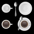 Isolated espresso coffee cup, empty cup, spoon and saucer