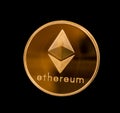 Isolated ether or ethereum coin with black background