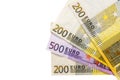 Isolated euro banknotes on a white