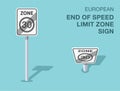 Isolated european end of speed limit zone sign. Front and top view. Royalty Free Stock Photo