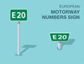 Isolated european motorway numbers sign. Front and top view.