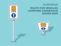 Isolated european route for vehicles carrying dangerous goods sign. Front and top view.