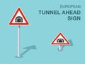 Isolated european tunnel ahead sign. Front and top view.