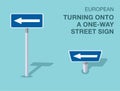 Isolated european turning onto a one way street sign. Front and top view. Royalty Free Stock Photo