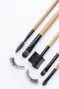 Isolated eyelash and eye makeup brushes kit Royalty Free Stock Photo