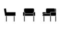 Isolated fabric office chair vector illustration icon pictogram set. Front, side view black and white cut out seat silhouette Royalty Free Stock Photo