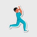 Isolated Faceless Male Cricket Bowler Throwing Ball On Grey Background In Sticker