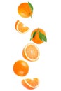 Isolated falling orange fruit on white Royalty Free Stock Photo