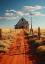 Isolated farmhouse amidst the vast desert landscape. Generative Ai
