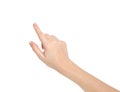 Isolated female hand touching pointing to something