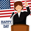 Isolated female president character on dais President day Vector