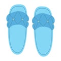 Isolated female summer blue quilted shoes. Stylish modern design flip flops.