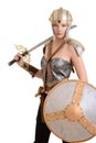 Isolated female warrior with helmet and shield Royalty Free Stock Photo