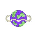 Isolated fictional abstract colorful planet with wavy ring on white background. Purple and green colors. Space object in Royalty Free Stock Photo