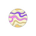 Isolated fictional abstract colorful striped planet on white background. Yellow and purple colors. Space object in