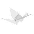 Isolated figure of japanese crane folded from white paper in origami style on white background.