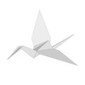 Isolated figure of japanese crane folded from white paper in origami style on white background.