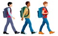 Isolated figures of boys going with school backpacks