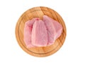 Isolated fillet of raw turkey on a wooden chopping Board, top vi