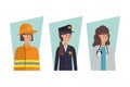 Isolated firefighter policewoman and doctor vector design