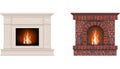 Isolated fireplaces. white fireplace and fireplace with red bricks Royalty Free Stock Photo