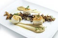 Fish dish sole fillets rolled with mixed mushrooms