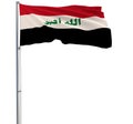 Isolated flag in colors of Iraq on a flagpole fluttering in the wind on a white background, 3d rendering. Royalty Free Stock Photo