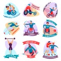 Disabled People Sport Flat Emblem Set