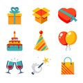 Isolated flat icons set Gift, Party, Birthday